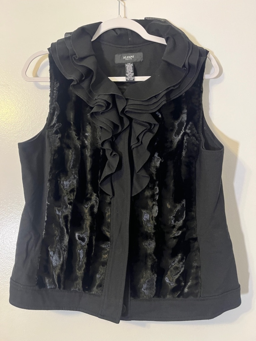 Alfani Black Velvet Front Ruffle Collar Sleeveless Blouse
